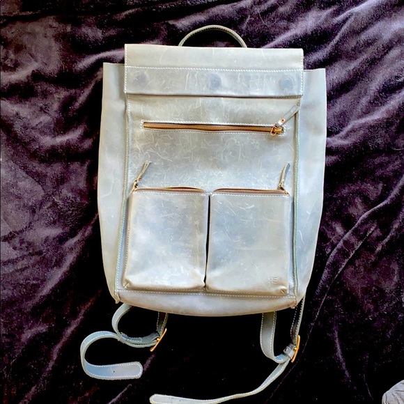 Light blue leather backpack
